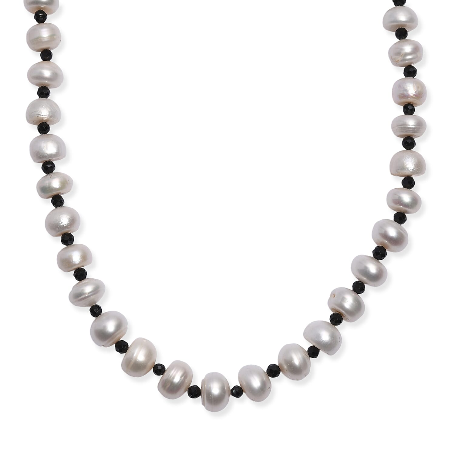 shop lc White Freshwater Pearl and Thai Black Spinel 12 ctw Night and Light Necklace 18 Inches in Rhodium Over Sterling Silver