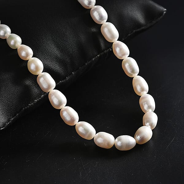 Shop Lc White Freshwater Pearl Cloud Kiss Necklace In Rhodium Over Sterling Silver 18 Inches