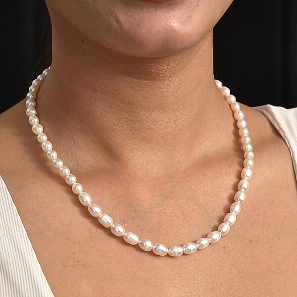 Shop Lc White Freshwater Pearl Cloud Kiss Necklace In Rhodium Over Sterling Silver 18 Inches