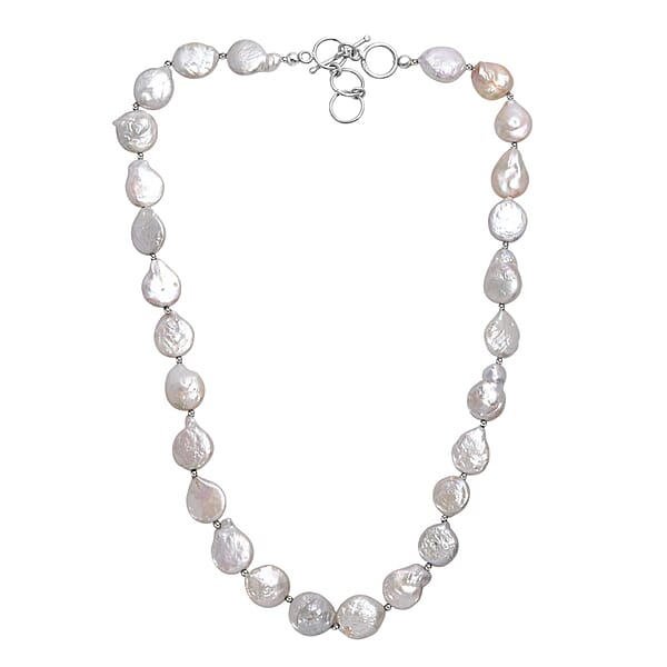 Shop Lc White Freshwater Pearl Fancy Necklace In Rhodium Over Sterling Silver 18 Inches