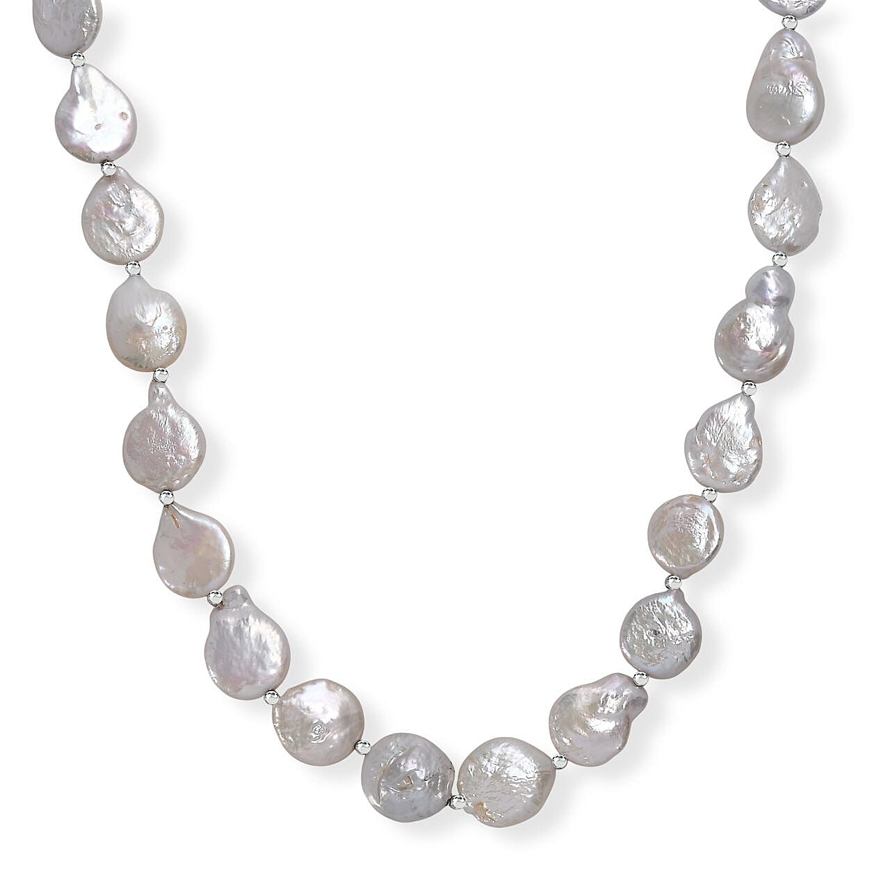 shop lc White Freshwater Pearl Fancy Necklace in Rhodium Over Sterling Silver 18 Inches