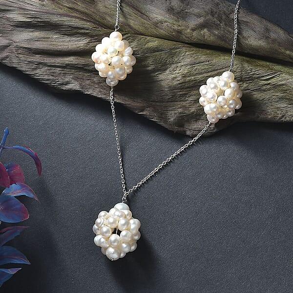 Shop Lc White Freshwater Pearl Necklace In Rhodium Over Sterling Silver 20 Inches