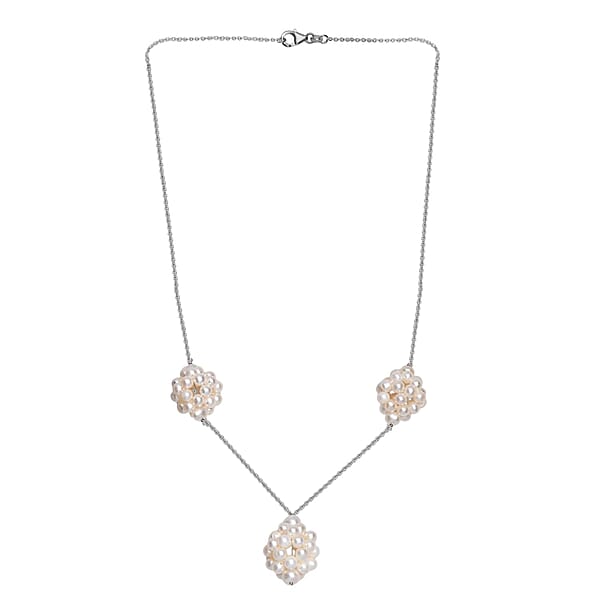 Shop Lc White Freshwater Pearl Necklace In Rhodium Over Sterling Silver 20 Inches