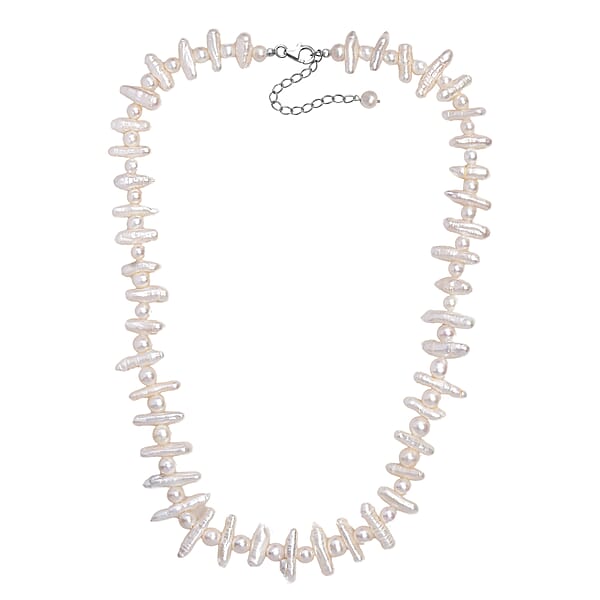 Shop Lc White Freshwater Pearl Necklace In Rhodium Over Sterling Silver 18 Inches