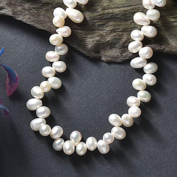 Shop Lc White Freshwater Pearl Necklace In Rhodium Over Sterling Silver 18 Inches