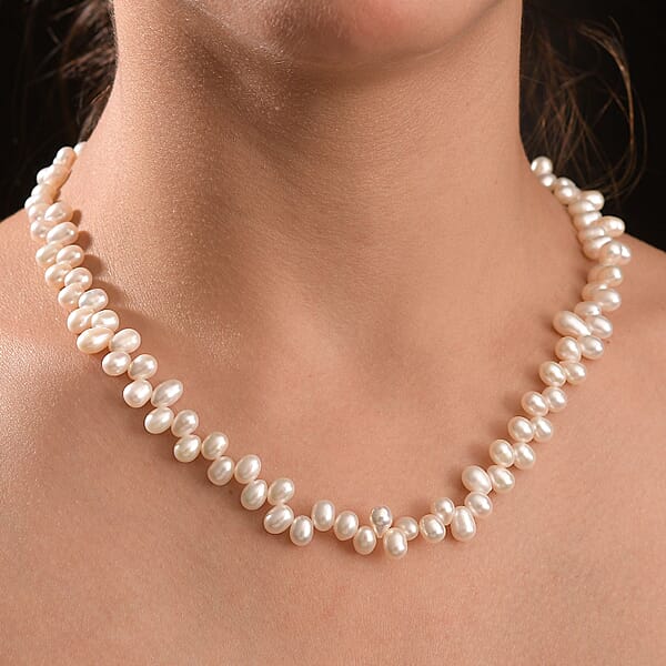 Shop Lc White Freshwater Pearl Necklace In Rhodium Over Sterling Silver 18 Inches