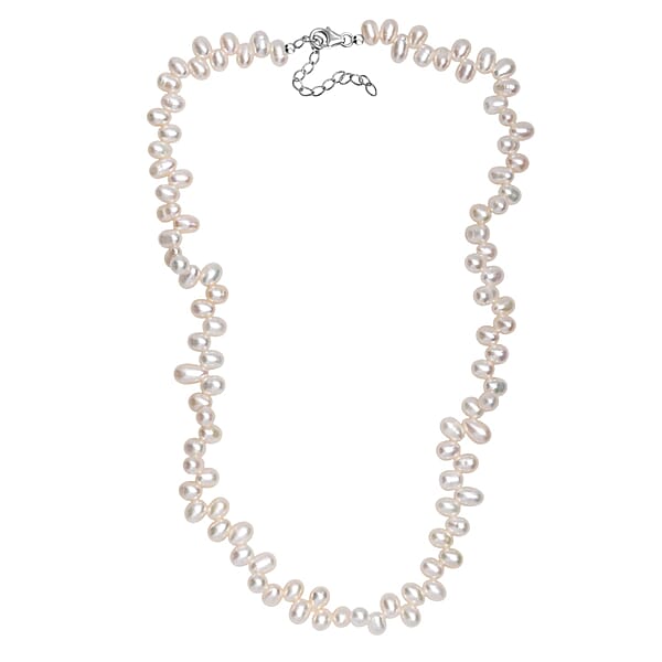 Shop Lc White Freshwater Pearl Necklace In Rhodium Over Sterling Silver 18 Inches