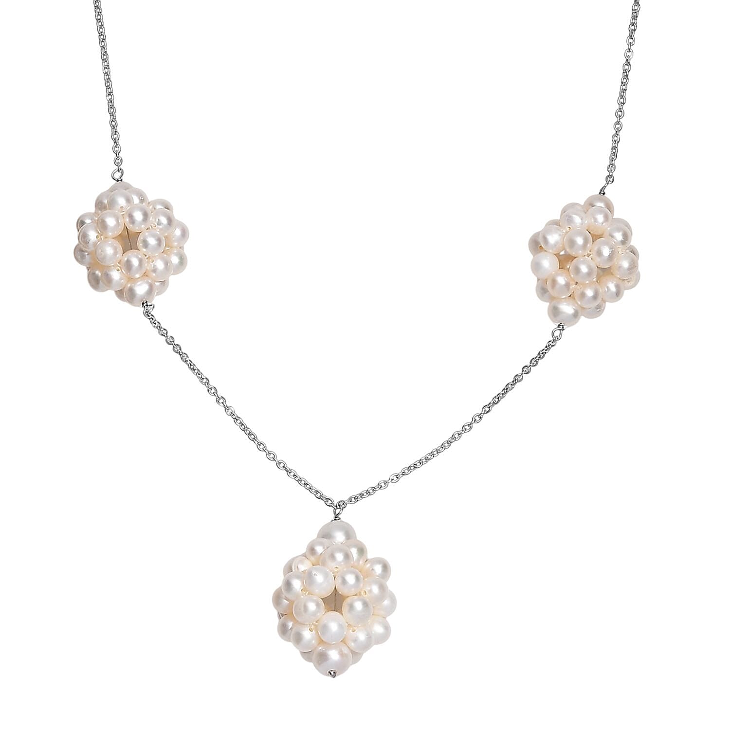 shop lc White Freshwater Pearl Necklace in Rhodium Over Sterling Silver 20 Inches