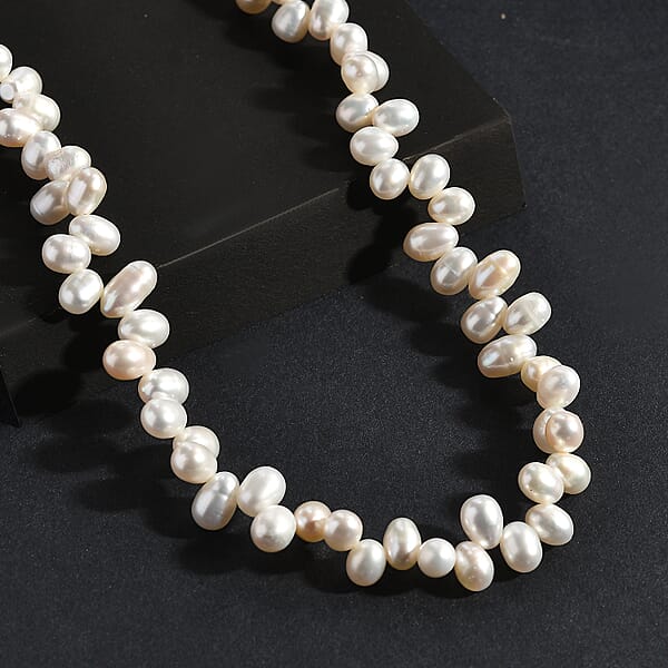 Shop Lc White Freshwater Pearl Oval Shape Bubble Necklace In Rhodium Over Sterling Silver 18 Inches