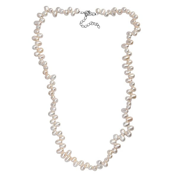 Shop Lc White Freshwater Pearl Oval Shape Bubble Necklace In Rhodium Over Sterling Silver 18 Inches
