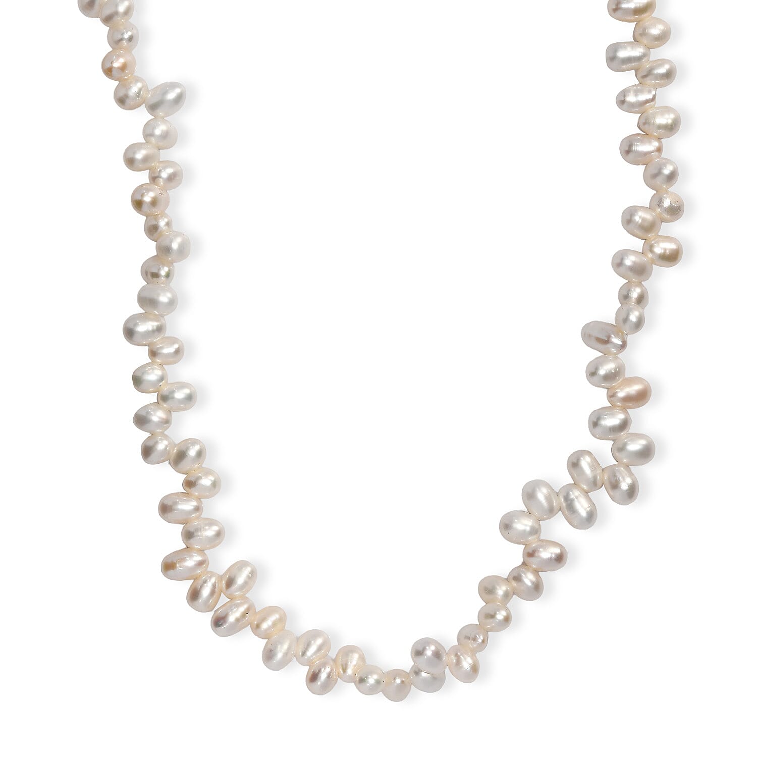 shop lc White Freshwater Pearl Oval Shape Bubble Necklace in Rhodium Over Sterling Silver 18 Inches