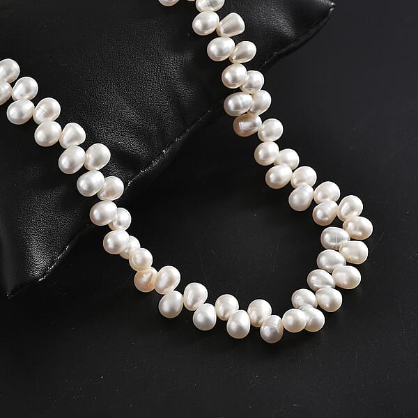 Shop Lc White Freshwater Pearl Oval Shape Dancing Bubbles Necklace In Rhodium Over Sterling Silver 18 Inches