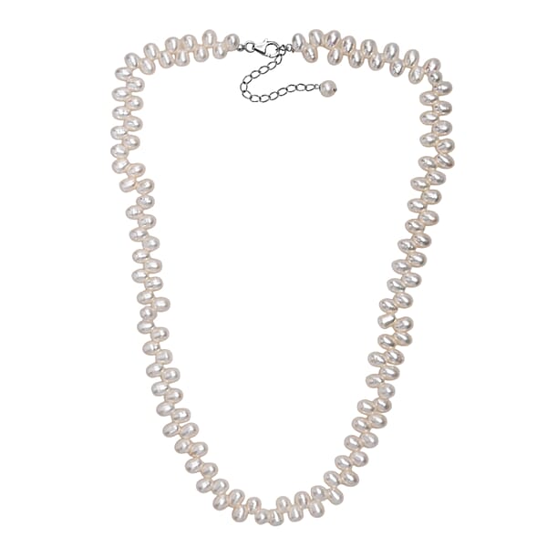 Shop Lc White Freshwater Pearl Oval Shape Dancing Bubbles Necklace In Rhodium Over Sterling Silver 18 Inches