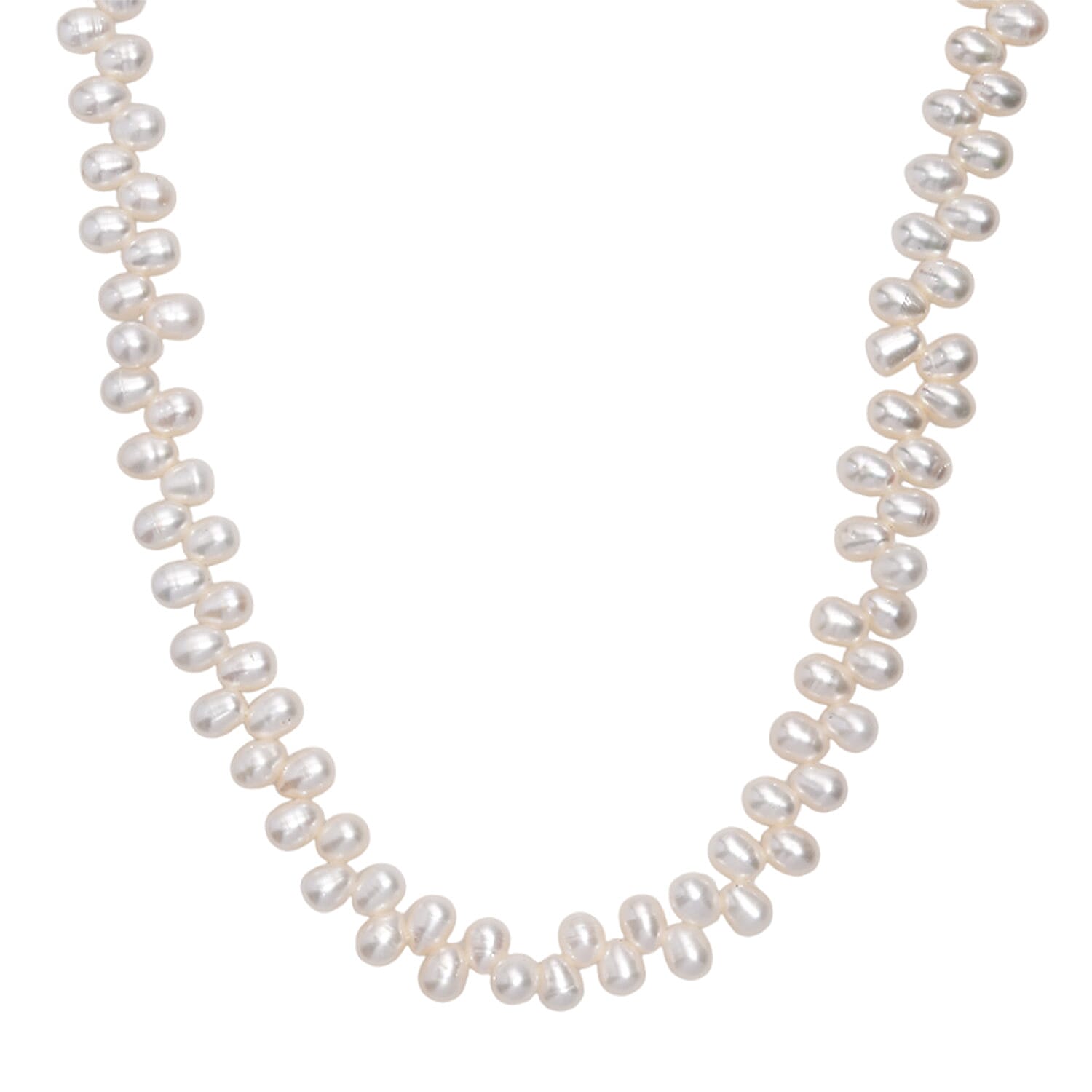 shop lc White Freshwater Pearl Oval Shape Dancing Bubbles Necklace in Rhodium Over Sterling Silver 18 Inches