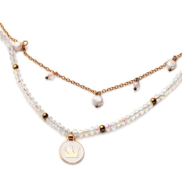 Shop Lc White Freshwater Pearl White Mystic Color Glass And Resin 2 Row Layered Necklace With Coin Charm 20.5 Inches In Goldtone