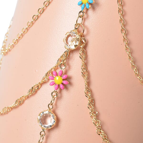 Shop Lc White Glass And Austrian Crystal Enameled Set Of 2 Arm Bracelet In Goldtone