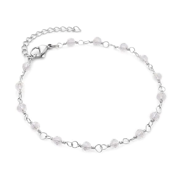 Shop Lc White Glass Beaded Station Bracelet In Stainless Steel (7.5-9Inches) Tarnish-Free Waterproof Sweat Proof Jewelry