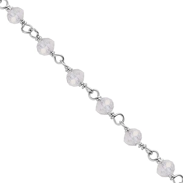 Shop Lc White Glass Beaded Station Bracelet In Stainless Steel (7.5-9Inches) Tarnish-Free Waterproof Sweat Proof Jewelry