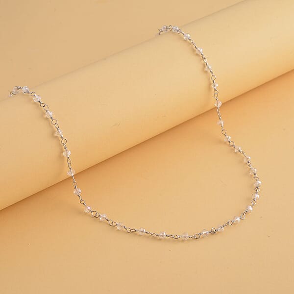 Shop Lc White Glass Beaded Station Necklace In Stainless Steel 20-22 Inches Tarnish-Free Waterproof Sweat Proof Jewelry