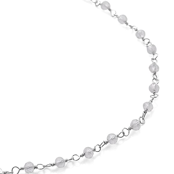 Shop Lc White Glass Beaded Station Necklace In Stainless Steel 20-22 Inches Tarnish-Free Waterproof Sweat Proof Jewelry