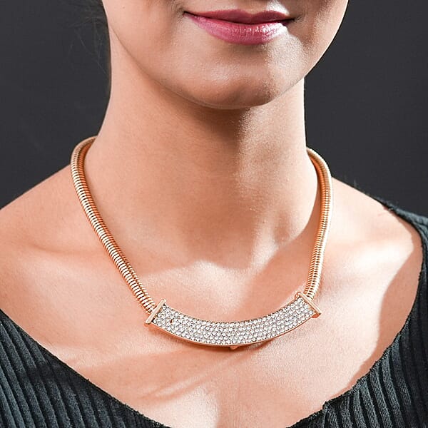 Shop Lc White Glass Statement Necklace 17-20 Inches In Rosetone