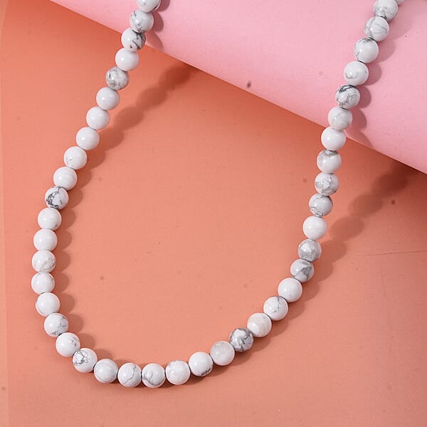 Shop Lc White Howlite Beaded Necklace With Magnetic Lock In Sterling Silver 150.00 Ctw (18 Inches)