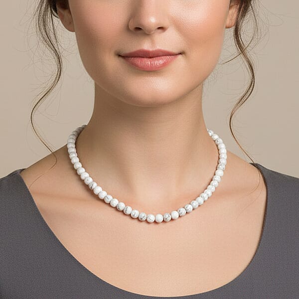 Shop Lc White Howlite Beaded Necklace With Magnetic Lock In Sterling Silver 150.00 Ctw (18 Inches)