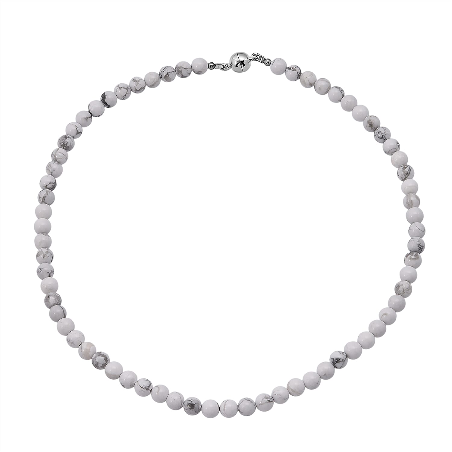 shop lc White Howlite Beaded Necklace with Magnetic Lock in Sterling Silver 150.00 ctw (18 Inches)