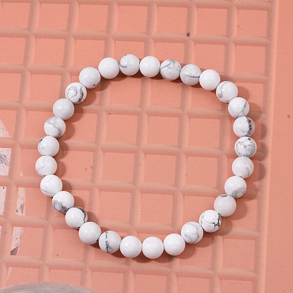 Shop Lc White Howlite Beaded Stretch Bracelet 48.00 Ctw