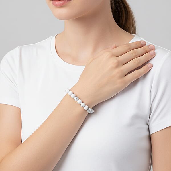 Shop Lc White Howlite Beaded Stretch Bracelet 48.00 Ctw