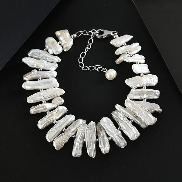 Shop Lc White Keshi Pearl Bracelet In Rhodium Over Sterling Silver (7.25 In)