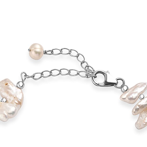Shop Lc White Keshi Pearl Bracelet In Rhodium Over Sterling Silver (7.25 In)