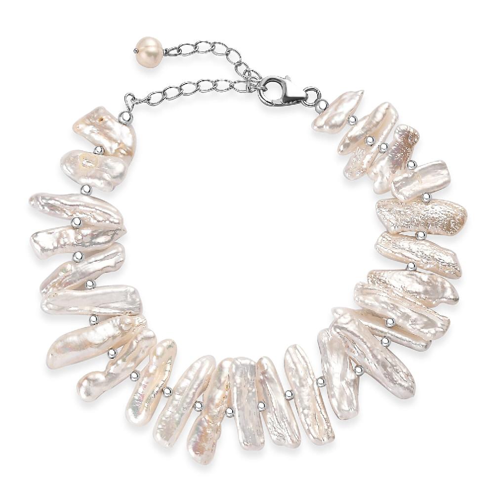 shop lc White Keshi Pearl Bracelet in Rhodium Over Sterling Silver (7.25 In)