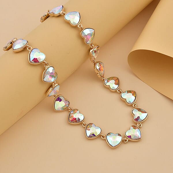 Shop Lc White Mystic Color Glass Heart Necklace 20-22 Inches In Goldtone