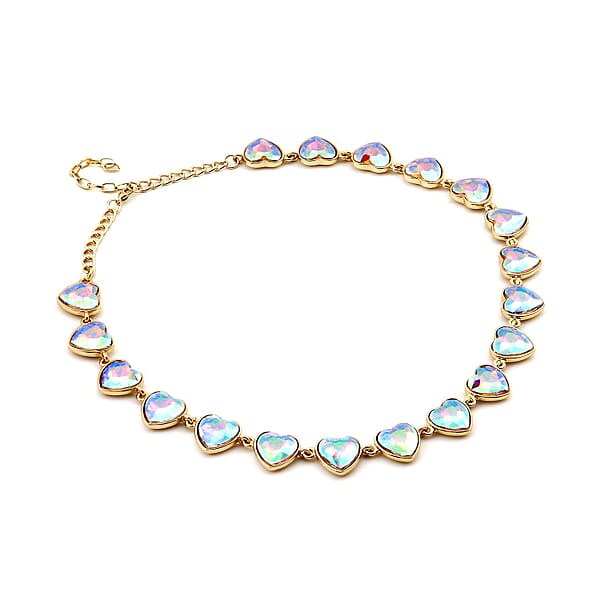 Shop Lc White Mystic Color Glass Heart Necklace 20-22 Inches In Goldtone