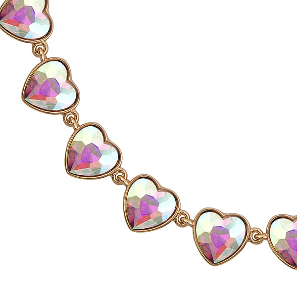 Shop Lc White Mystic Color Glass Heart Necklace 20-22 Inches In Goldtone