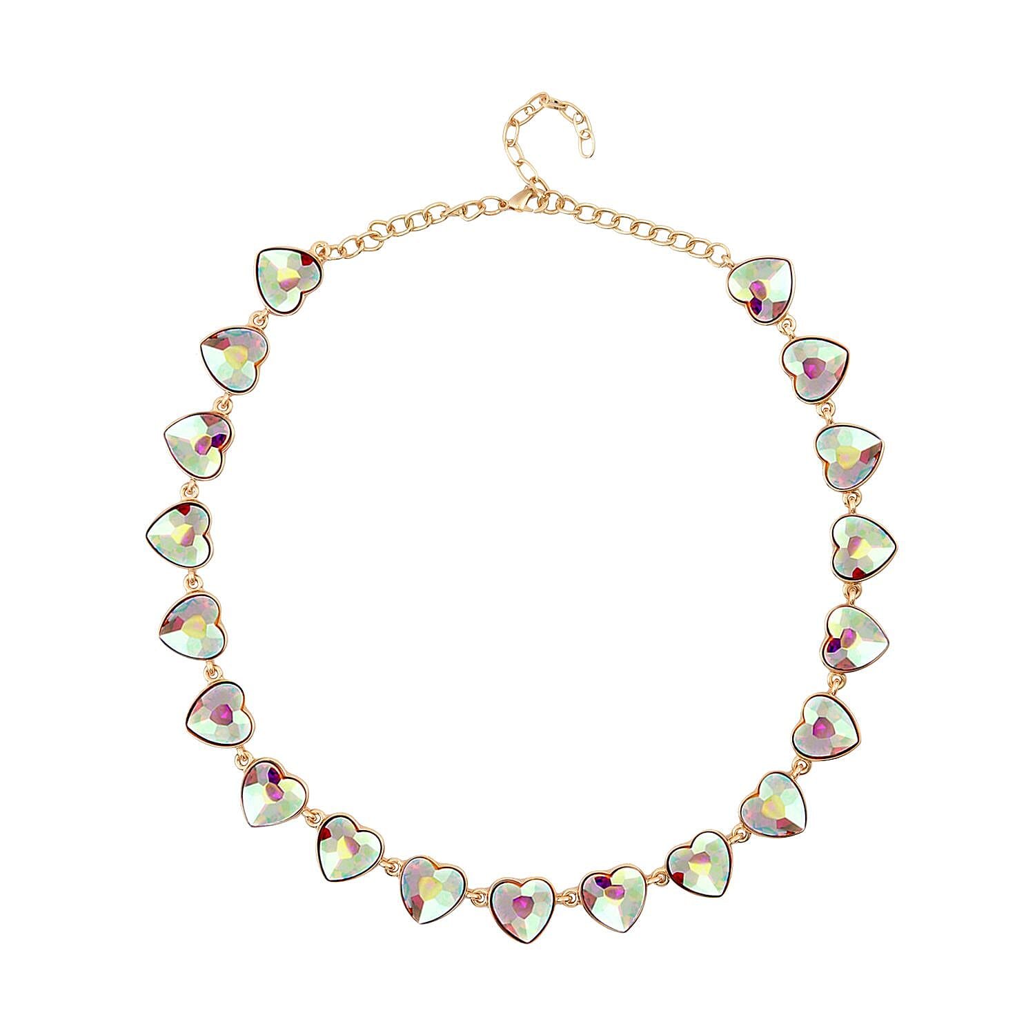 shop lc White Mystic Color Glass Heart Necklace 20-22 Inches in Goldtone