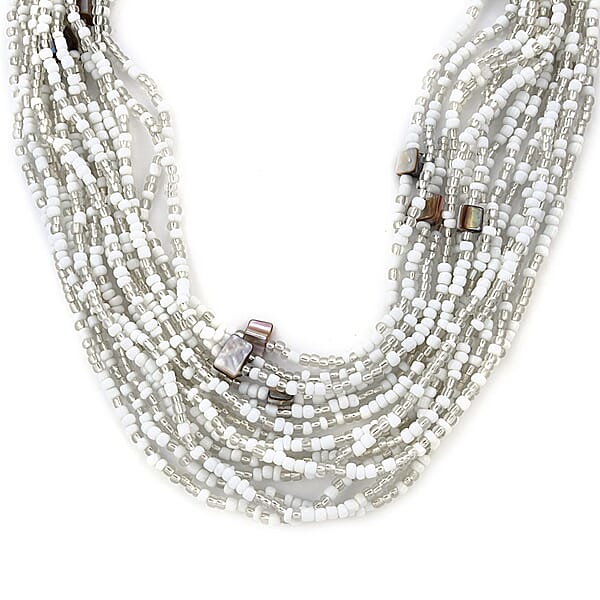 Shop Lc White Seed Beaded And Wooden Buckle Stretch Bracelet And Multi Strand Necklace 18 Inch