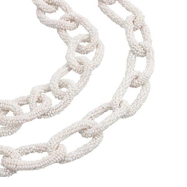 Shop Lc White Seed Beaded Paper Clip Link Necklace 28 Inches
