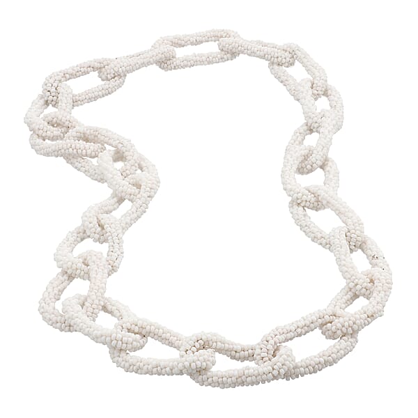 Shop Lc White Seed Beaded Paper Clip Link Necklace 28 Inches