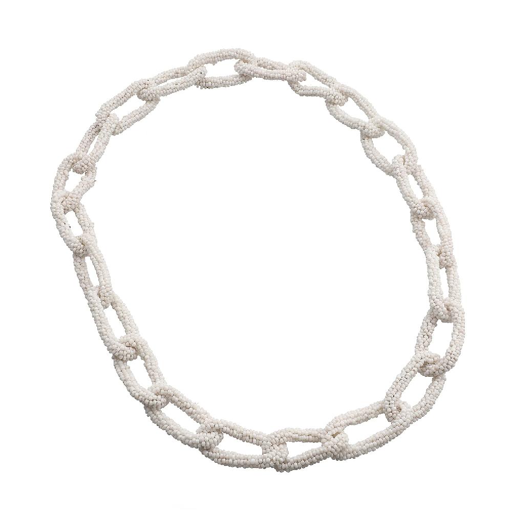 shop lc White Seed Beaded Paper Clip Link Necklace 28 Inches