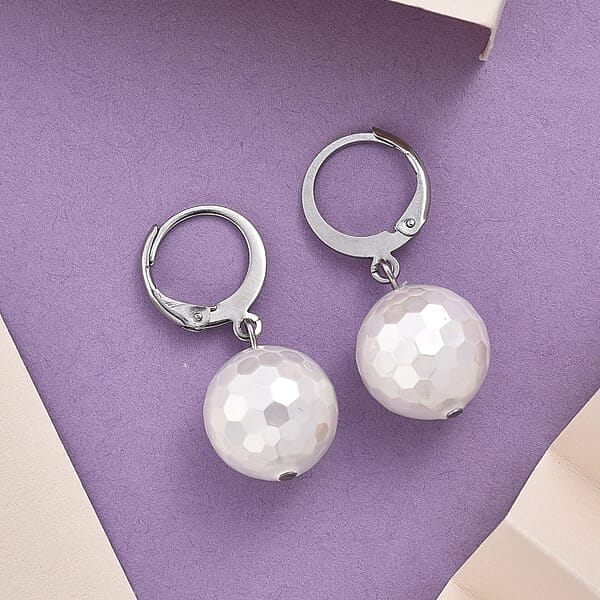 Shop Lc White Shell Faceted Pearl Dangling Earrings In Stainless Steel
