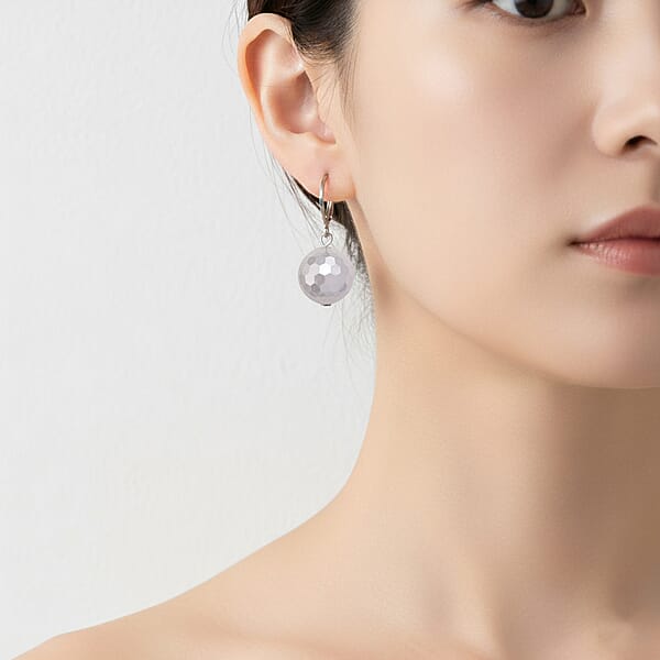 Shop Lc White Shell Faceted Pearl Dangling Earrings In Stainless Steel