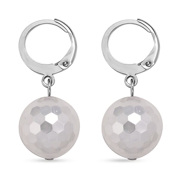 Shop Lc White Shell Faceted Pearl Dangling Earrings In Stainless Steel