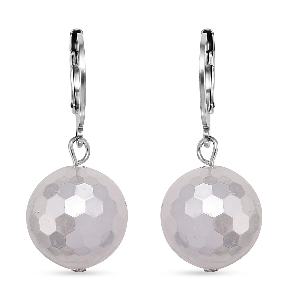 shop lc White Shell Faceted Pearl Dangling Earrings in Stainless Steel