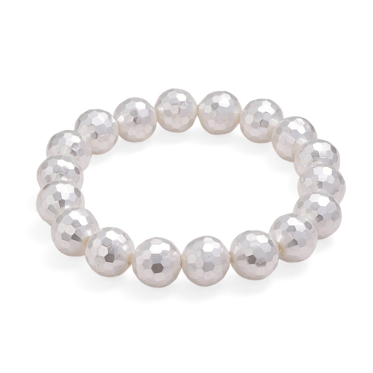 shop lc White Shell Faceted Pearl Stretch Bracelet (7-7.5In)