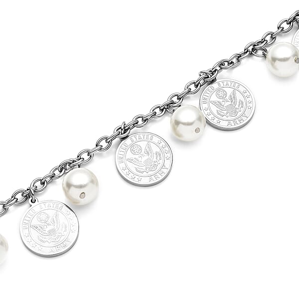 Shop Lc White Shell Pearl Coin Charm Bracelet In Stainless Steel (7.25 In) 1.00 Ctw