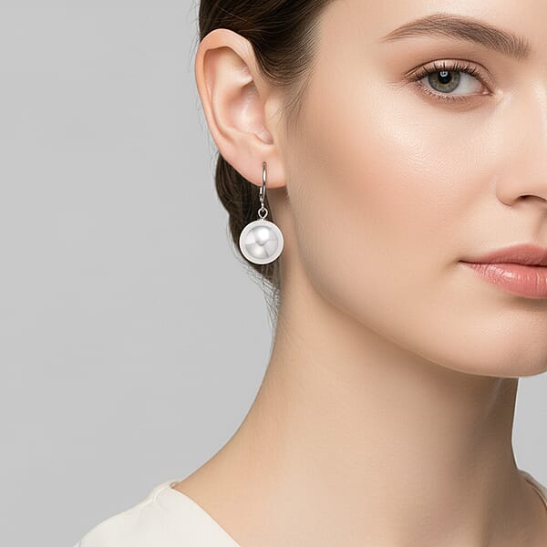 Shop Lc White Shell Pearl Dangling Earrings In Stainless Steel