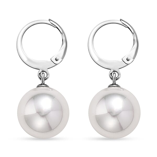 Shop Lc White Shell Pearl Dangling Earrings In Stainless Steel