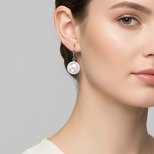 Shop Lc White Shell Pearl Dangling Earrings In Stainless Steel